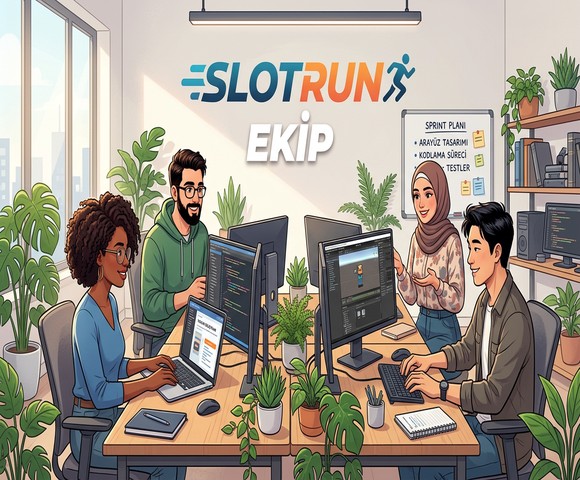 Slotrun geliştirme ekibi ve ofis ortamı görseli